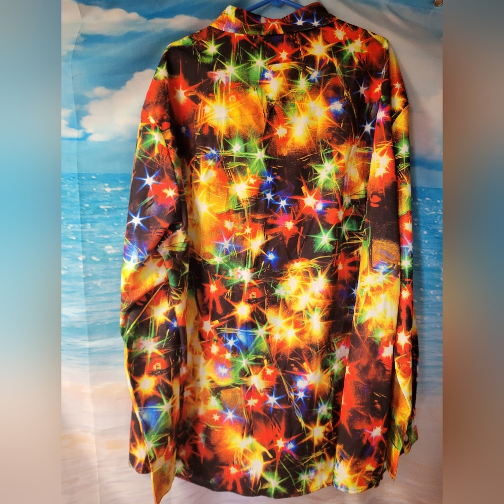 HAWAIIAN SHIRTS NWT TWINKLY LIGHT PATTERN LONG SLEEVE BUTTON DOWN SHIRT SIZE 4XL